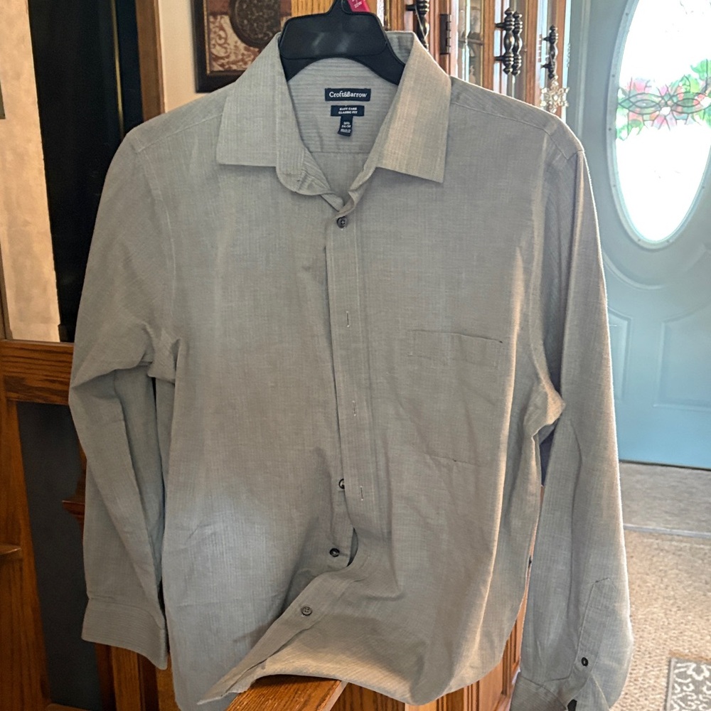 croft & barrow Gray Herringbone Classic Fit Button Shirt